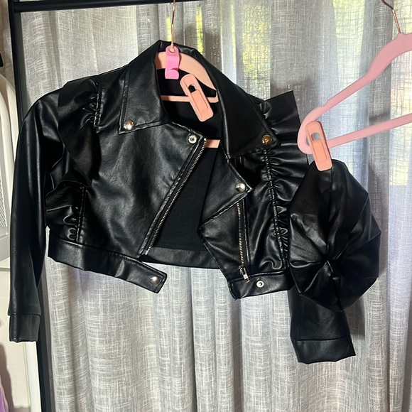 Girls Faux Leather Jacket And Hat Set - Picture 1 of 3
